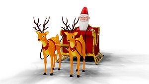 3D Cartoon Santa Claus with Deer  Unity Package model