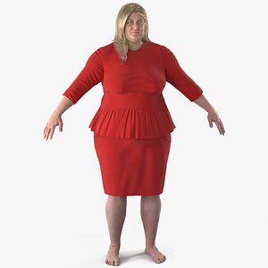 Plus Size Female in Red Dress A-Pose 3D