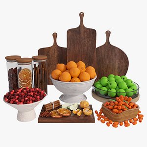 Fruit berry set with apples and tangerines 3D model