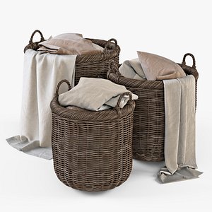 3d model wicker basket cloth brown