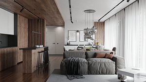 3D Modern apartment interior 70 sqm model