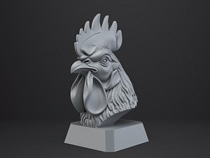 3D Rooster Bust - Animal Figurine model