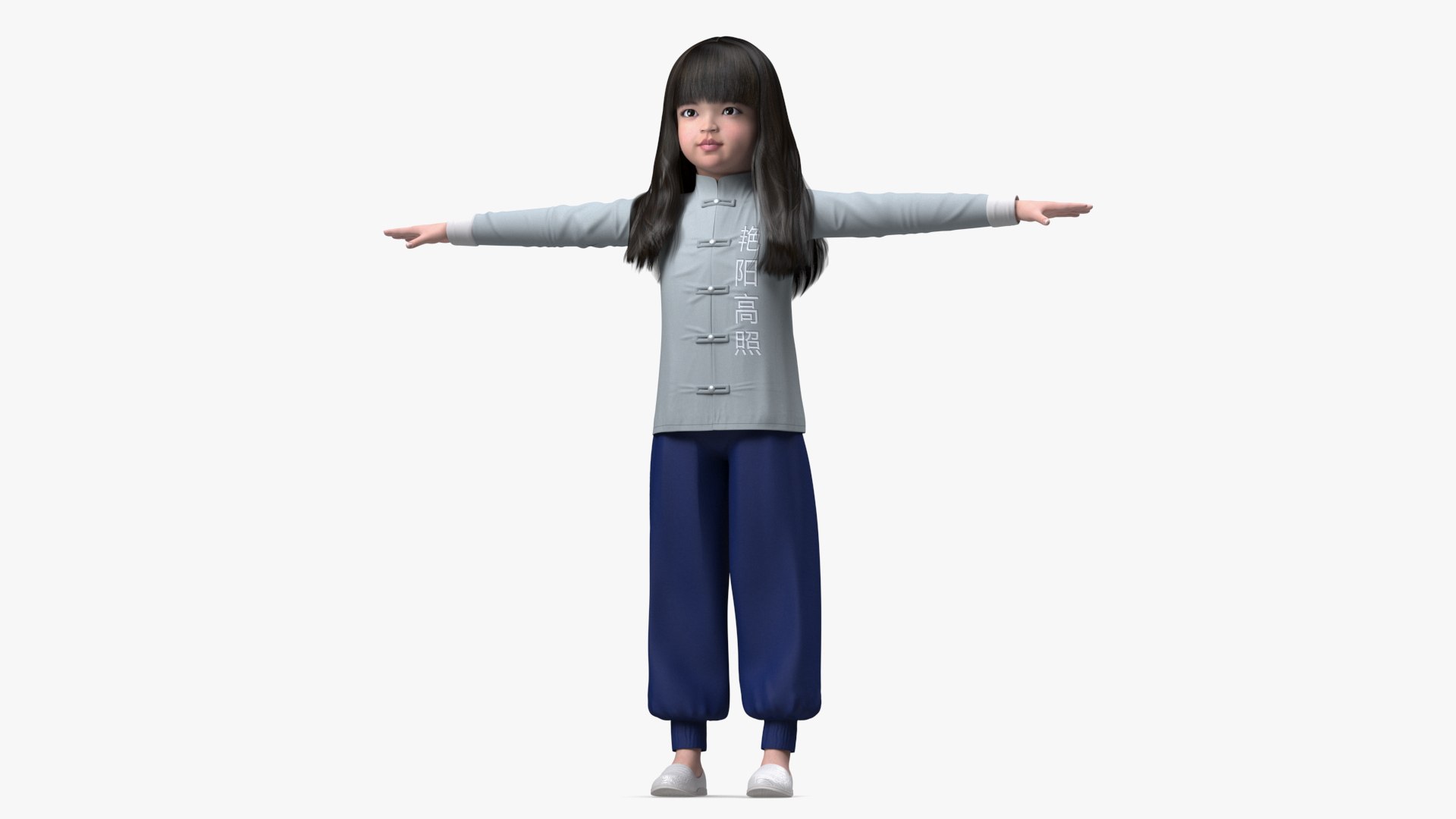 Realistic Asian Baby Girl in Traditional Clothes Rigged 3D model preview