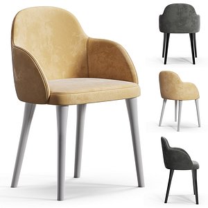 3D CB2 Giulia Grey Velvet Dining Armchair model