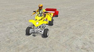 Low Poly Quad Bike With Player and Trailer 4