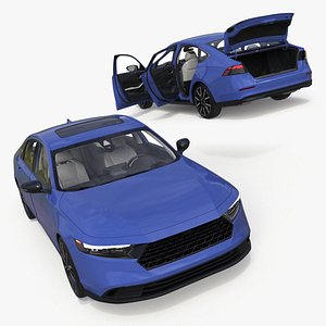 Modern Premium Sedan Car with Sunroof Blue Rigged for Maya