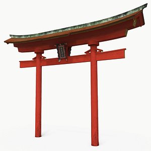 Japanese Torii Gate with Curved Roof Red