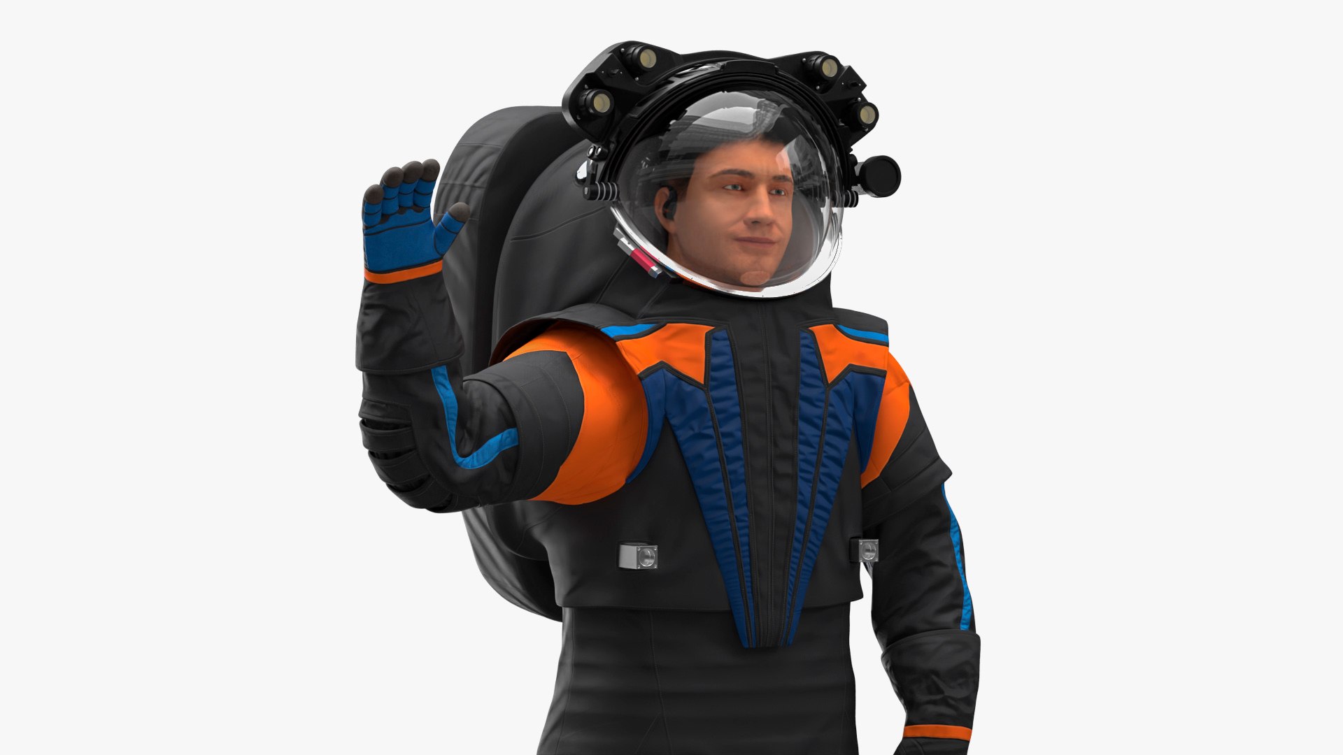 Modern Spacesuit on Astronaut Waving Pose Fur(1) 3D model preview