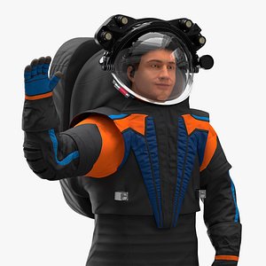 Modern Spacesuit on Astronaut Waving Pose Fur 3D