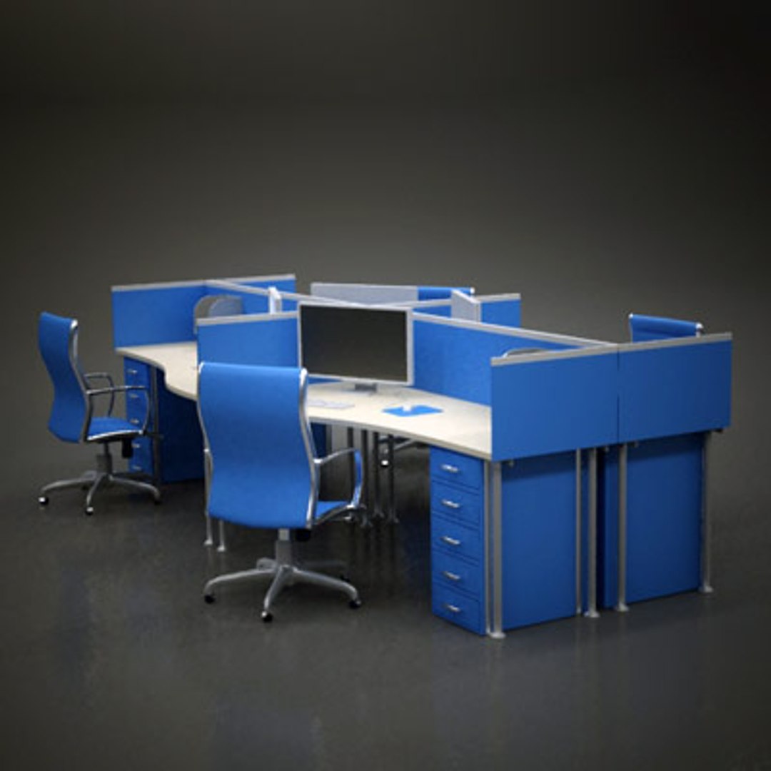 3d office desk space