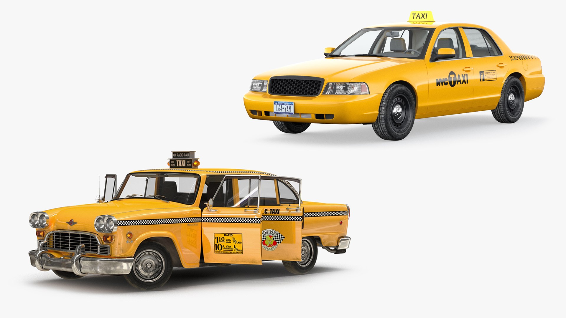 NYC Checker Cab Rigged Collection 3D model preview