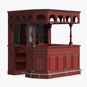 3D Classic Wooden Bar with Arched Upper Rack Red-Brown