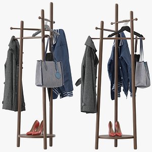 Wooden Coat Rack Freestanding 3D model