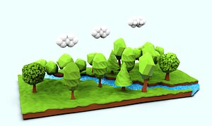 Forest and river low poly scene