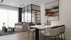 3D model Living Room - Kitchen Interior