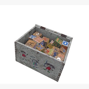 Old Wooden Kubkid Blocks And Box 3D model