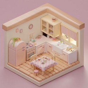 Cozy Isometric Kitchen 3D Model model