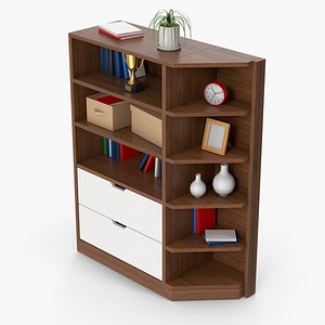 3D Bookcase Cabinet Set Dark Wood