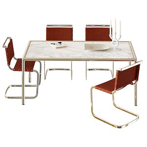 3D Cy Metal and Marble Dining Table and chair model