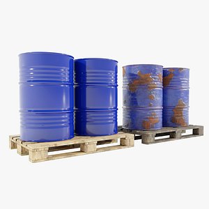 Pallet with Steel Barrels 3D model