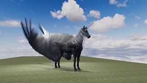 3D Black Fantasy Unicorn Rigged Stylized Creature model