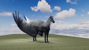 Black Fantasy Unicorn Rigged Stylized Creature