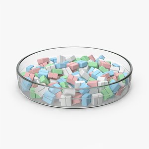 3D Colorful Pills In Petri Dish model