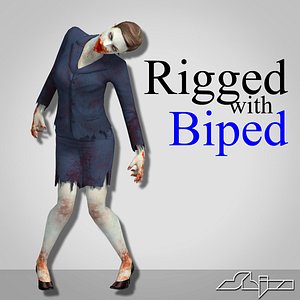 zombie female character rigged biped 3d model