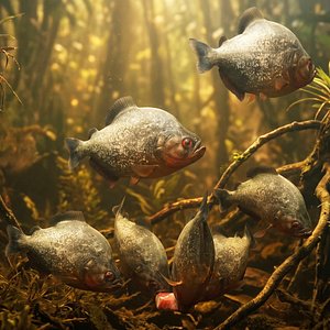 3D Amazon Piranha Set Animated Rigged For Maya model