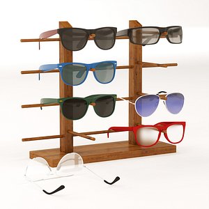 Sunglasses with wooden display stand
