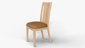 Modern Wooden Dining Chair with Fabric Cushion - PBR Textured 3D Model