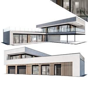 3D Modern house 09 at night