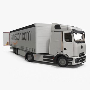 Electric Truck with Amazon Trailer Rigged model