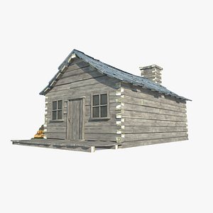 3D The small wooden house in the forest