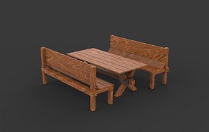 3D bench and chair 3D model model