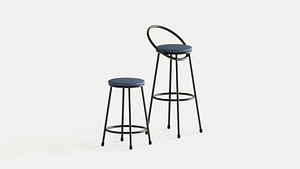 Realistic bar chair Blue-Black 3D