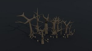 Low-poly Cartoon dead trees Polygonal Style