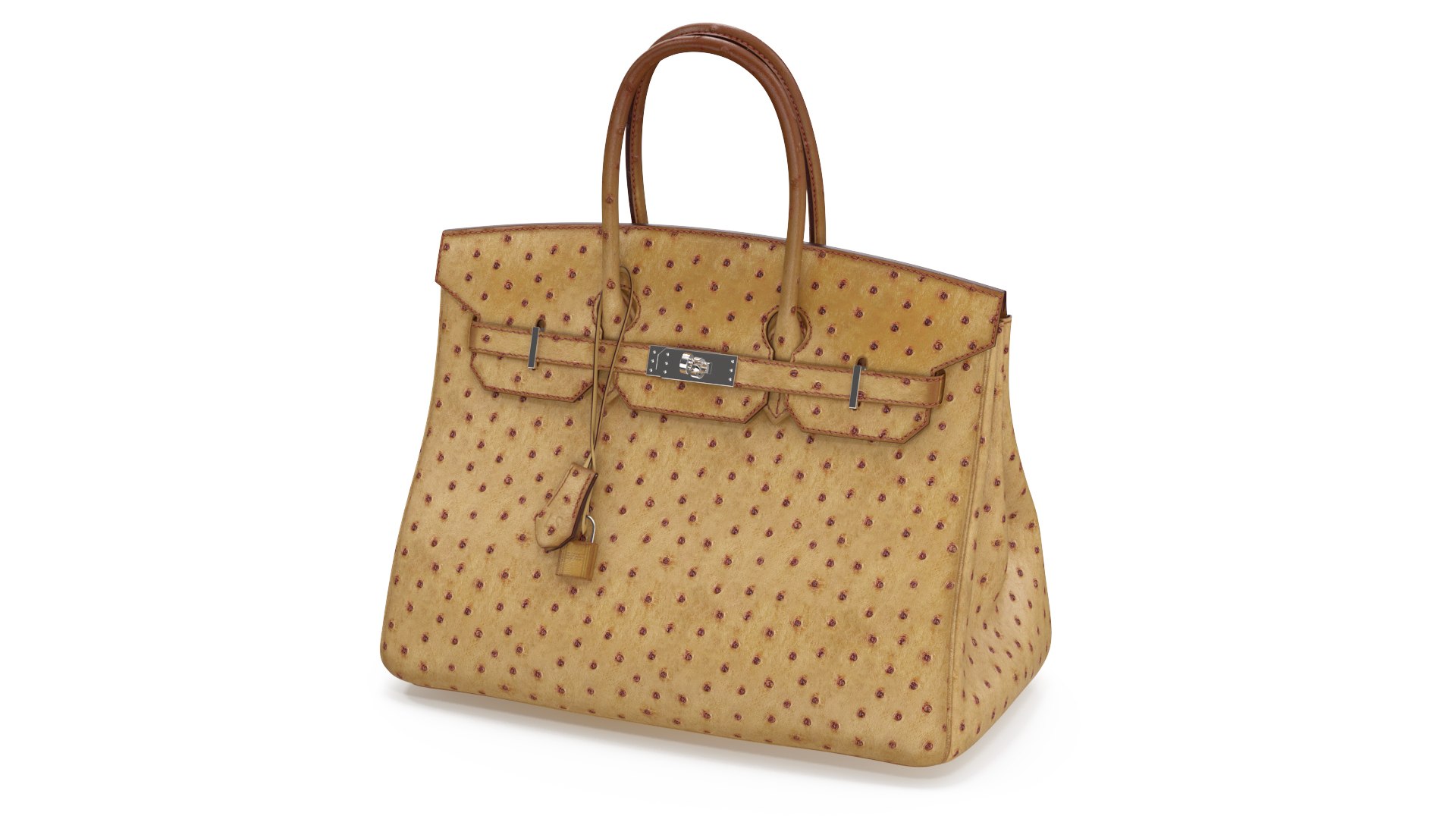 Ladies Ostrich Skin Bag Beige 3D model preview