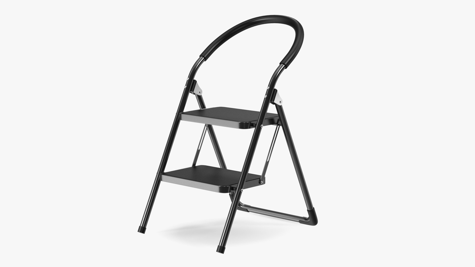 Black 2 Step Steel Folding Ladder with Anti Slip Pedals 3D model preview