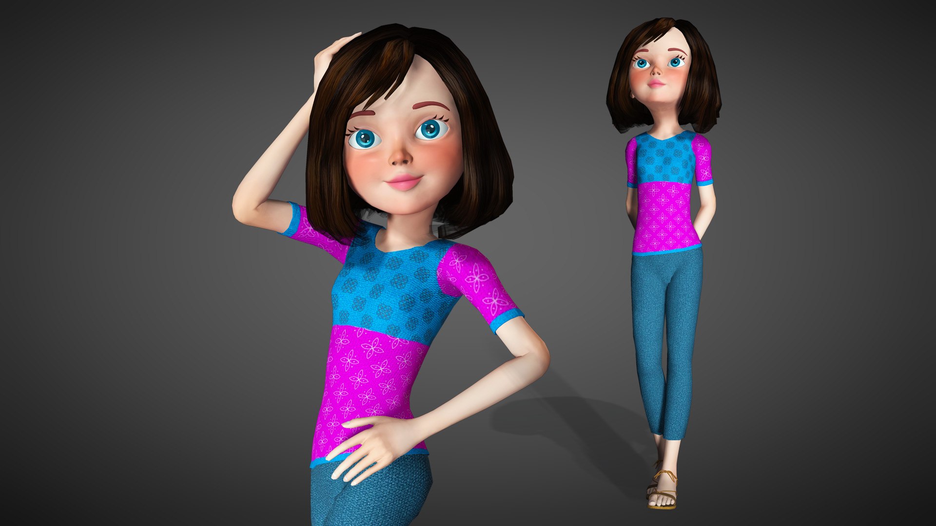 3d Cartoon Girl Rigged Character Turbosquid 1854073