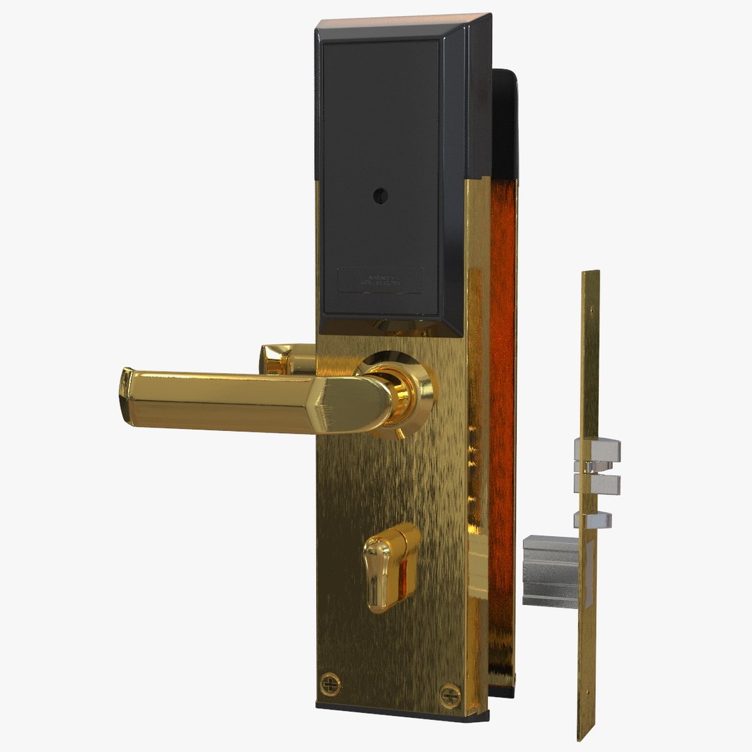 Electronic Hotel Door Lock System Gold 3D model preview