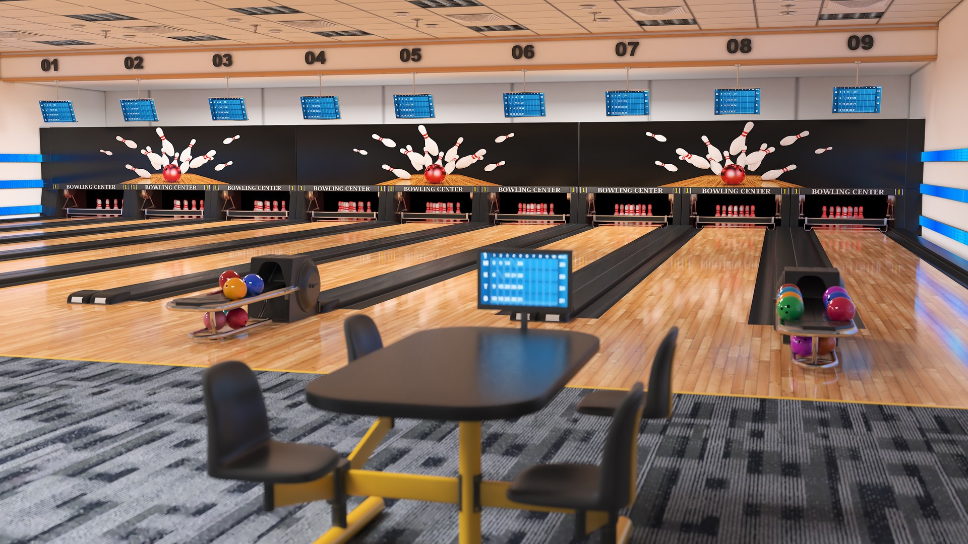 3D Bowling Alley https://p.turbosquid.com/ts-thumb/tT/FmE06U/Ih/bowlingalley2/jpg/1721543881/1920x1080/fit_q87/4ad9cd5957fdbc4946a1499ddcf1cbab0d3d696f/bowlingalley2.jpg