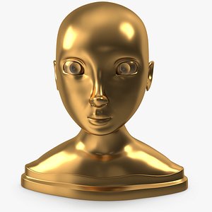 Cartoon Girl Mannequin Head Statue Eyes Open Golden