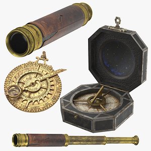 pirate astrolabe compass spyglass 3D