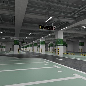 Unaderground Parking with Signs and Fire Pipe System 3D model