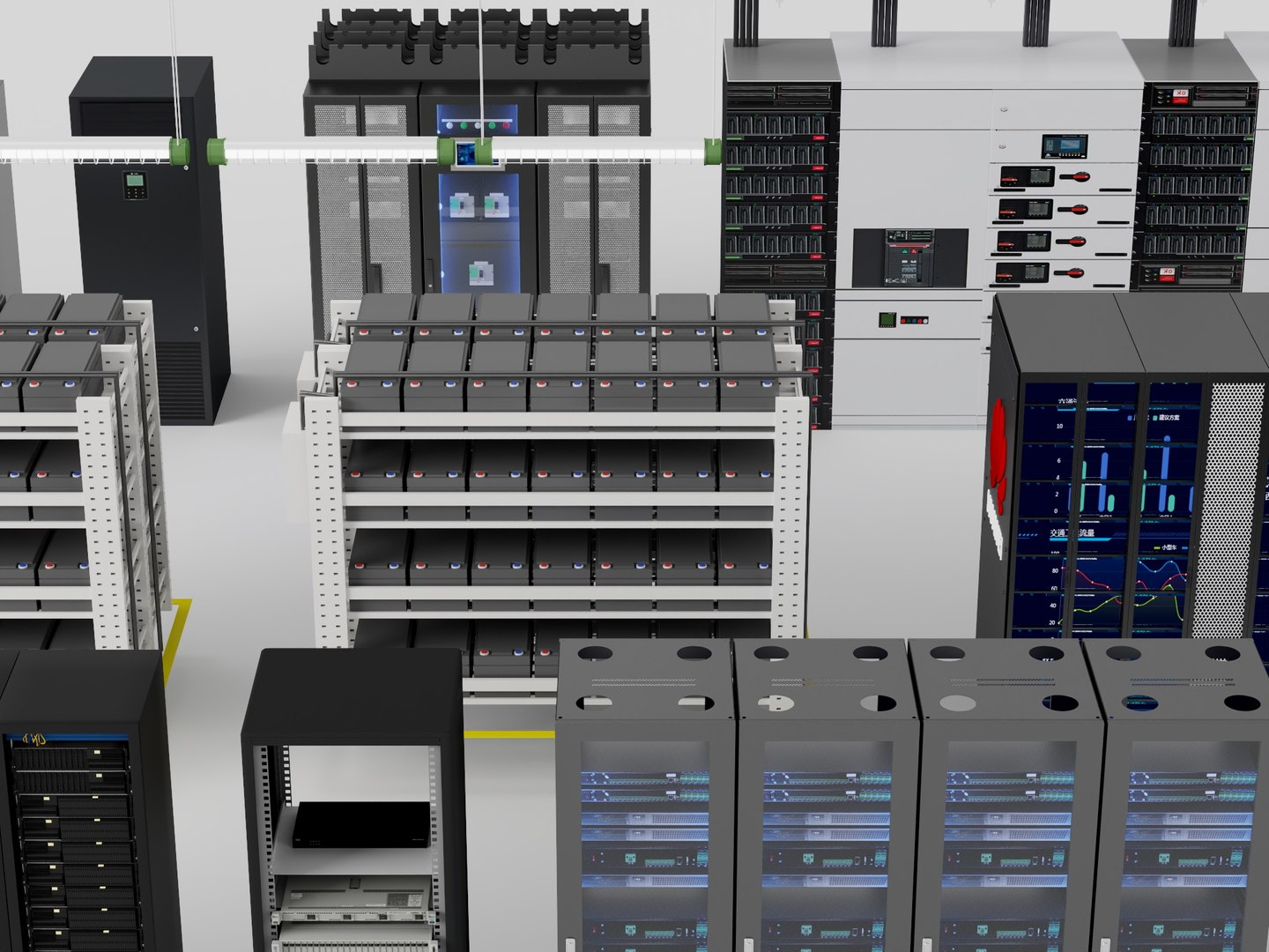 3D Data Center Power Supply UPS Battery Rack Server Room Cabinet Pack ...