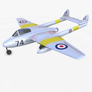3D De Havilland Vampire British WW2 Fighter Jet Low-poly PBR