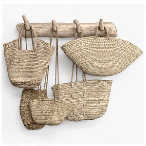 3D wall decor set with old wicker bags model