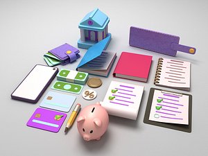 BankiconssetFinancial Elements Set 3D model