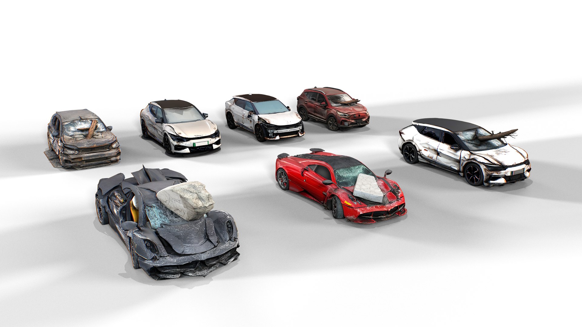 3D Model Damaged Cars Pack - Wrecked - Crashed Cars Collection ...